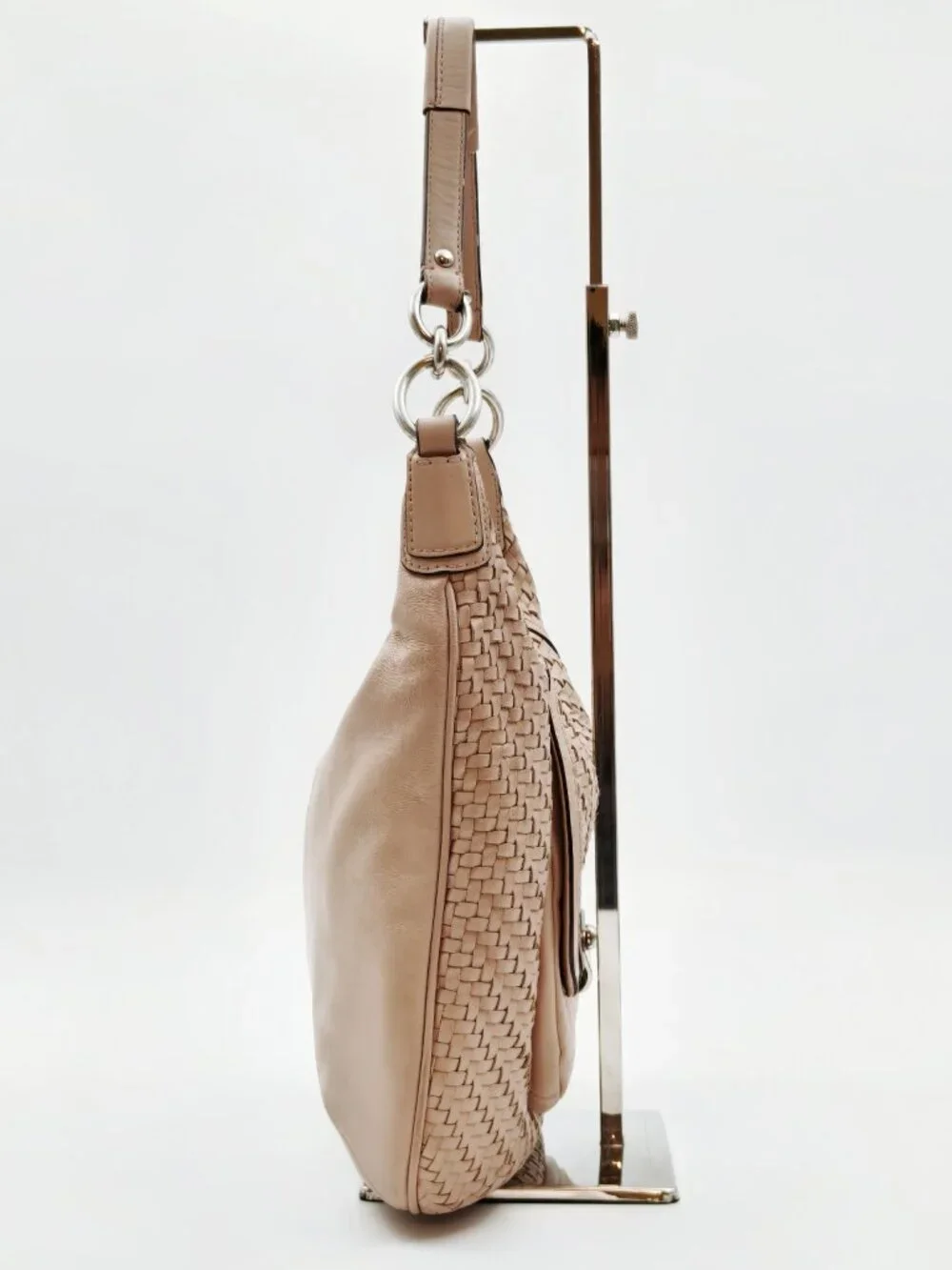 Coach Beige Woven Leather Hobo Shoulder Bag Turnlock Purse